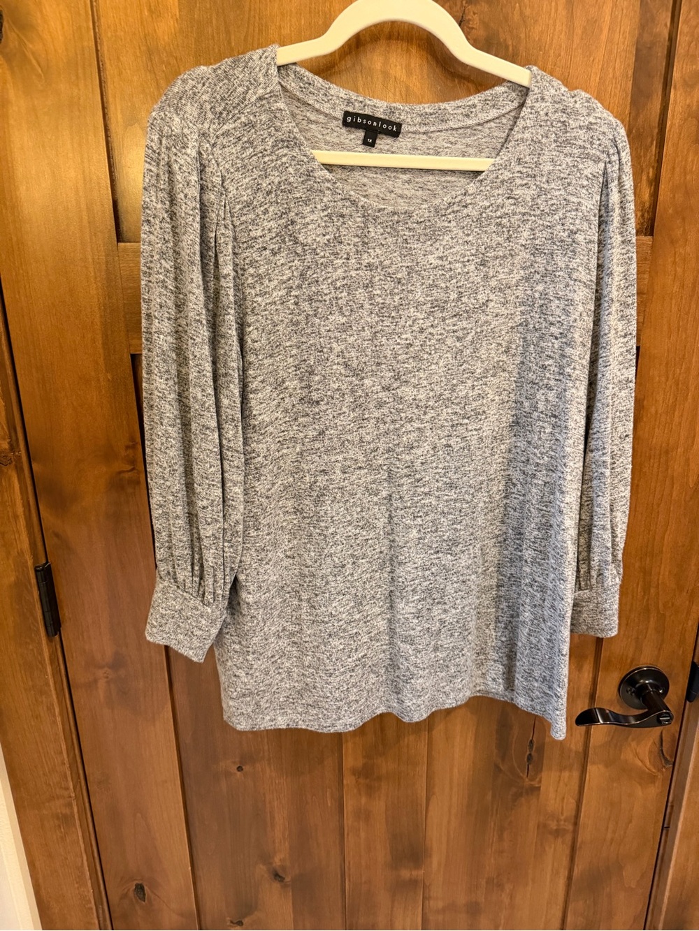 Gibson Marled Gray Pleat-Sleeve Scoop Neck Sweater